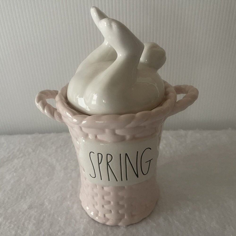 Rae Dunn Easter Bunny SPRING Pink Basket Canister Bunny Tail Lid Magenta 2022